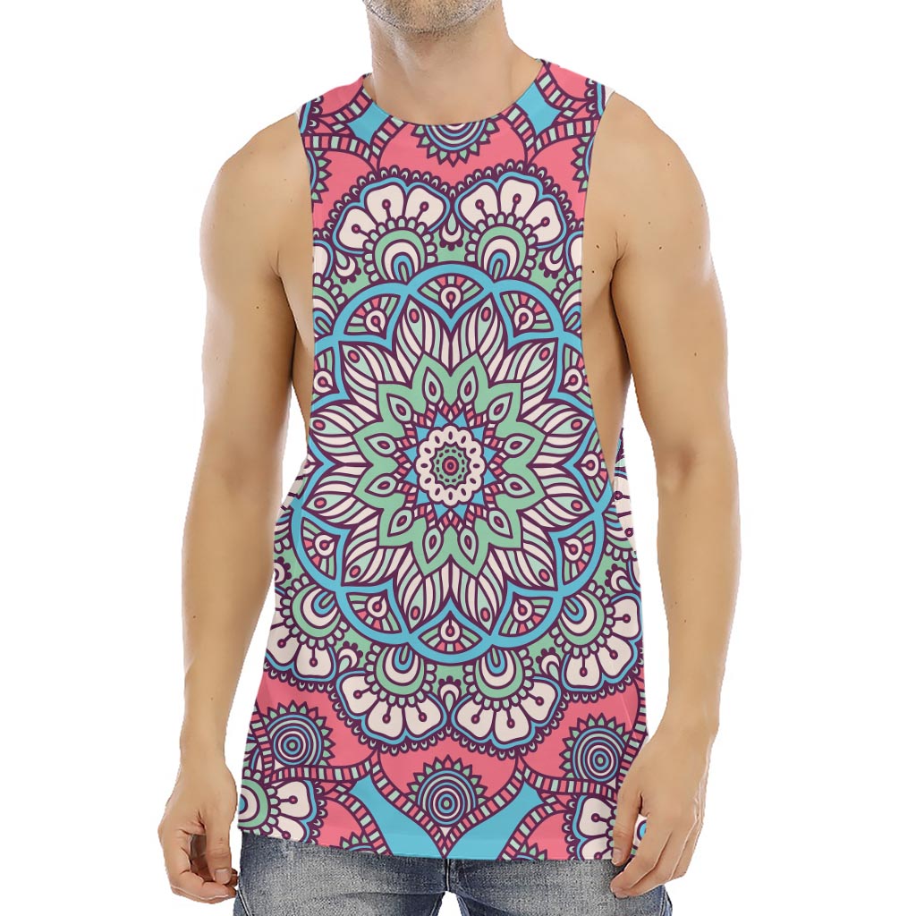 Pastel Mandala Bohemian Pattern Print Men's Muscle Tank Top