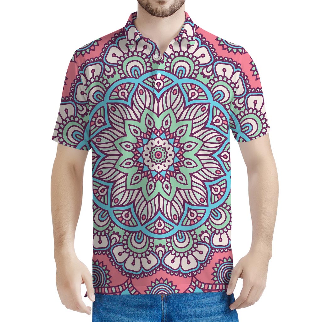 Pastel Mandala Bohemian Pattern Print Men's Polo Shirt