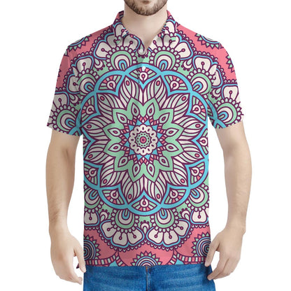 Pastel Mandala Bohemian Pattern Print Men's Polo Shirt