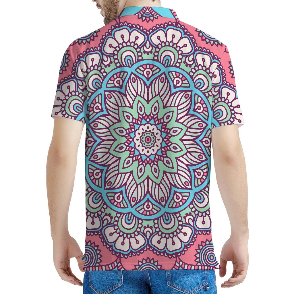 Pastel Mandala Bohemian Pattern Print Men's Polo Shirt