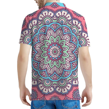Pastel Mandala Bohemian Pattern Print Men's Polo Shirt