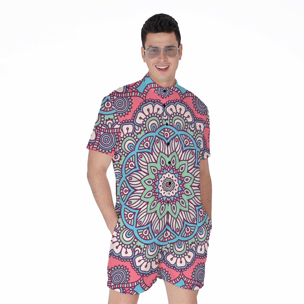 Pastel Mandala Bohemian Pattern Print Men's Rompers