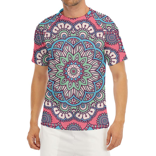 Pastel Mandala Bohemian Pattern Print Men's Short Sleeve Rash Guard