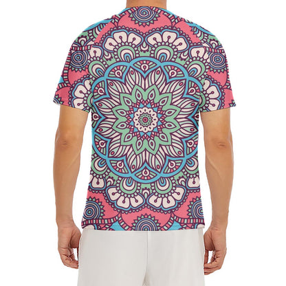Pastel Mandala Bohemian Pattern Print Men's Short Sleeve Rash Guard