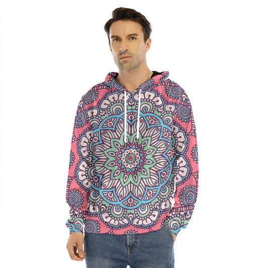 Pastel Mandala Bohemian Pattern Print Men's Velvet Pullover Hoodie