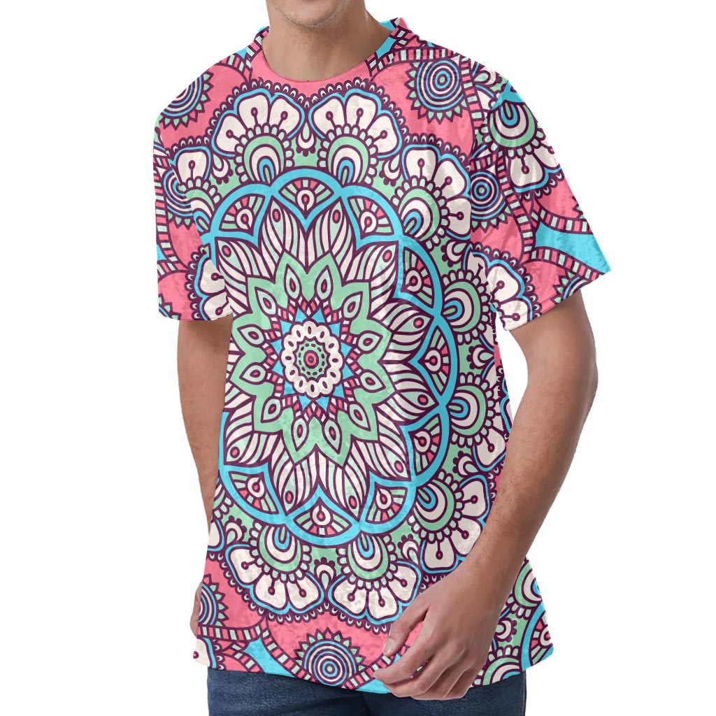 Pastel Mandala Bohemian Pattern Print Men's Velvet T-Shirt