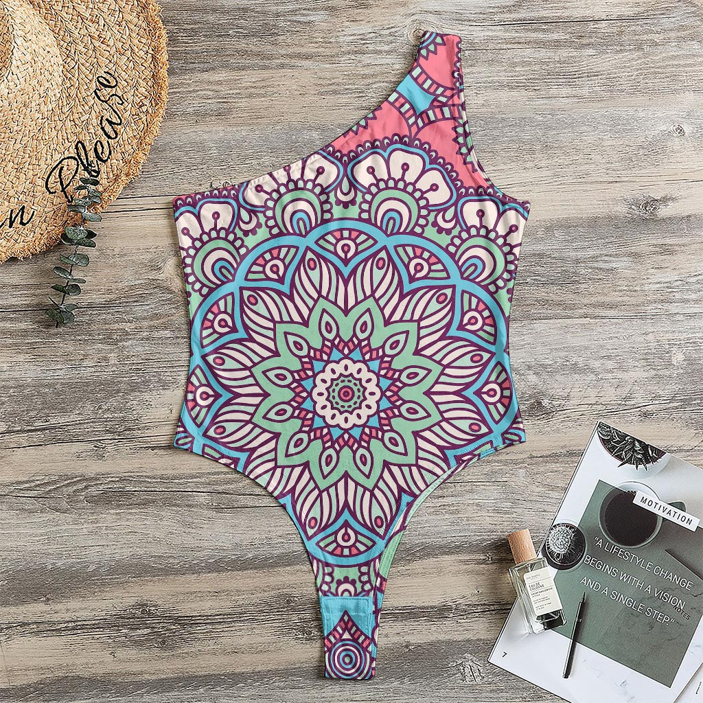 Pastel Mandala Bohemian Pattern Print One Shoulder Bodysuit