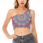 Pastel Mandala Bohemian Pattern Print One Shoulder Crop Top