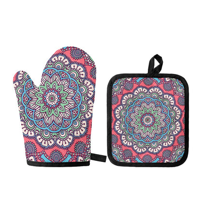 Pastel Mandala Bohemian Pattern Print Oven Mitt And Pot Holder Set