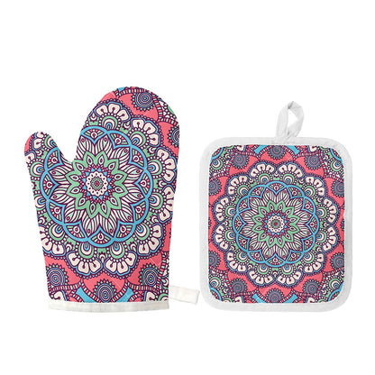 Pastel Mandala Bohemian Pattern Print Oven Mitt And Pot Holder Set