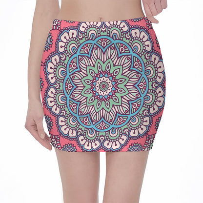 Pastel Mandala Bohemian Pattern Print Pencil Mini Skirt