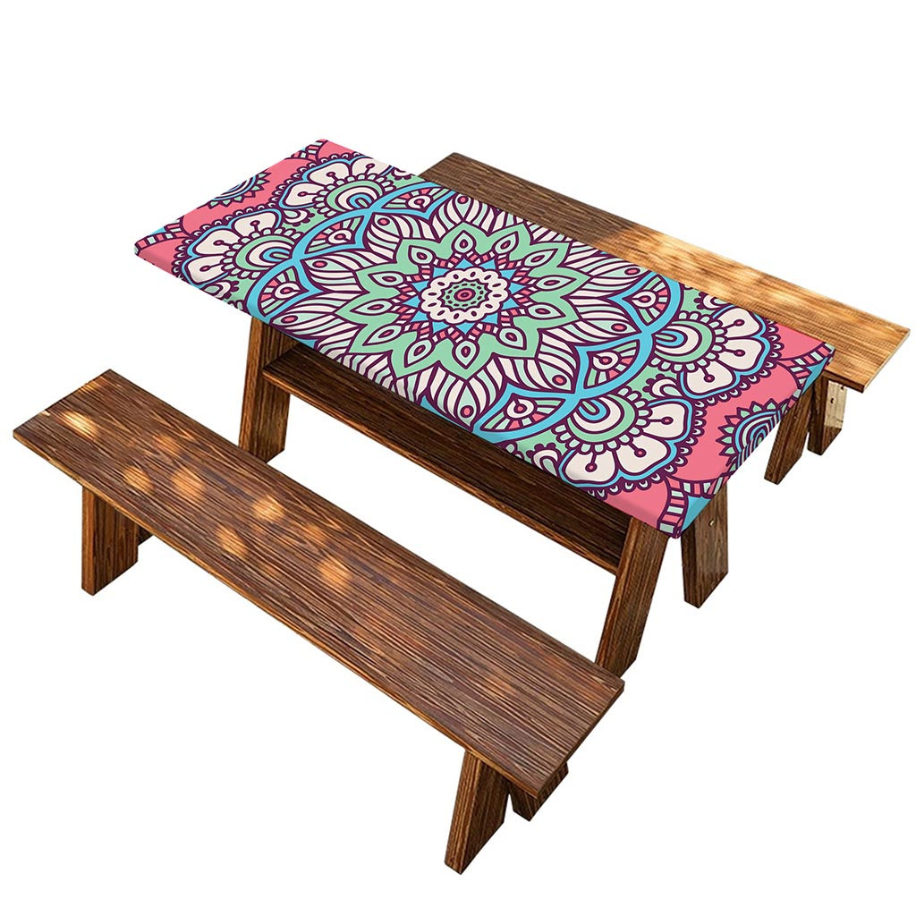 Pastel Mandala Bohemian Pattern Print Picnic Table Cover