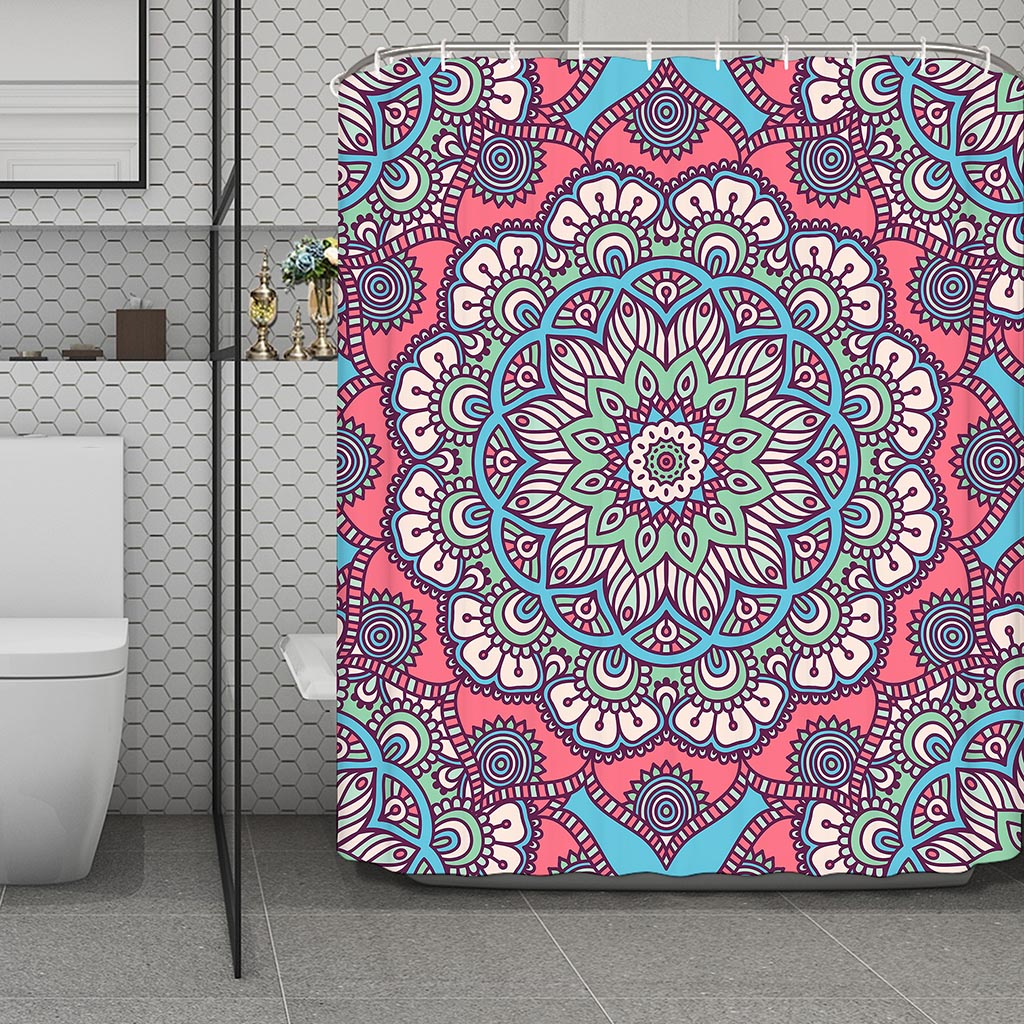 Pastel Mandala Bohemian Pattern Print Polyester Shower Curtain