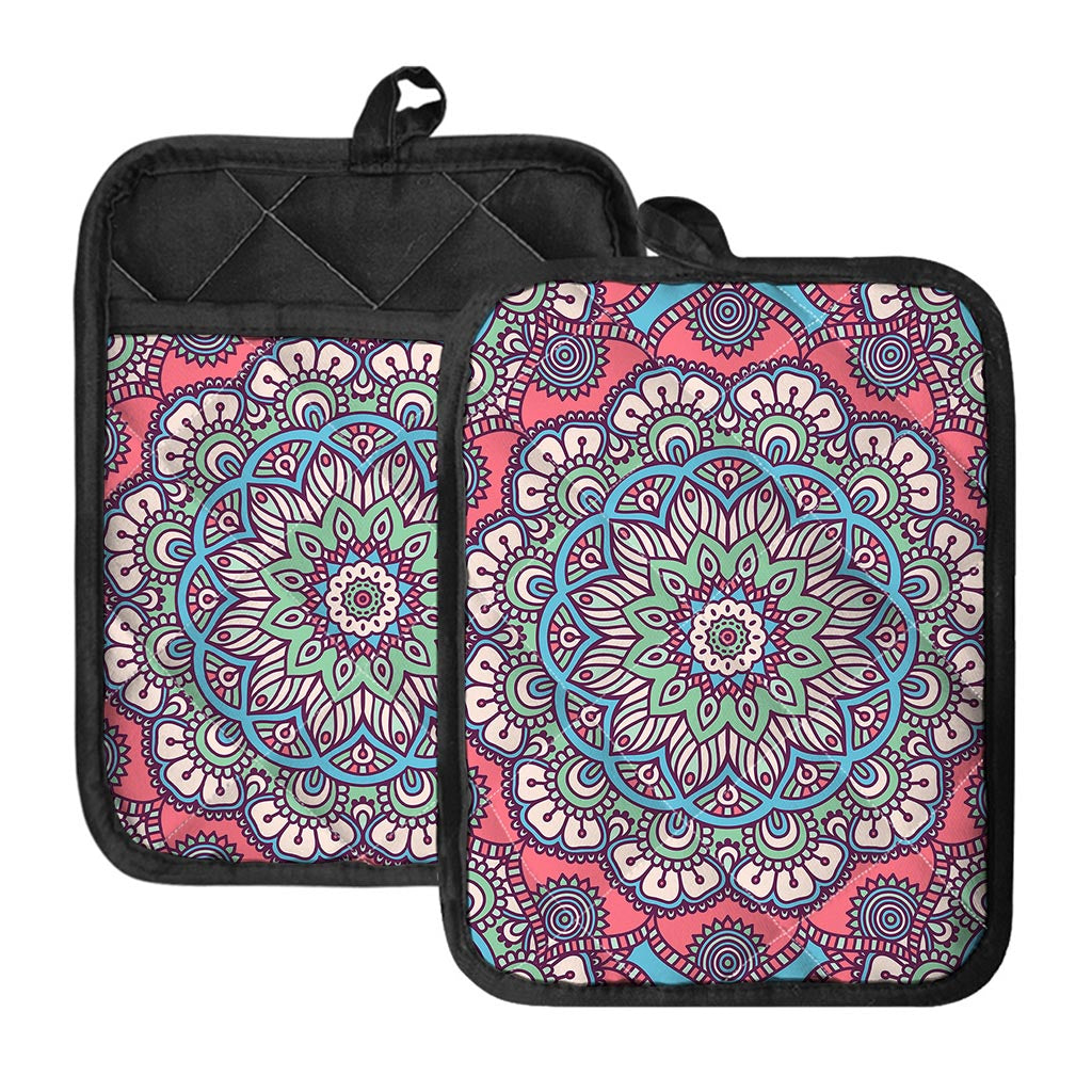 Pastel Mandala Bohemian Pattern Print Pot Holders With Pocket