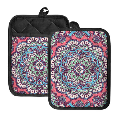 Pastel Mandala Bohemian Pattern Print Pot Holders With Pocket