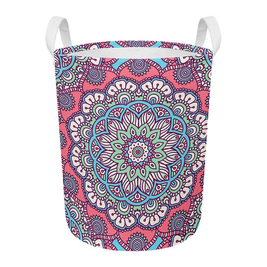 Pastel Mandala Bohemian Pattern Print Round Laundry Basket