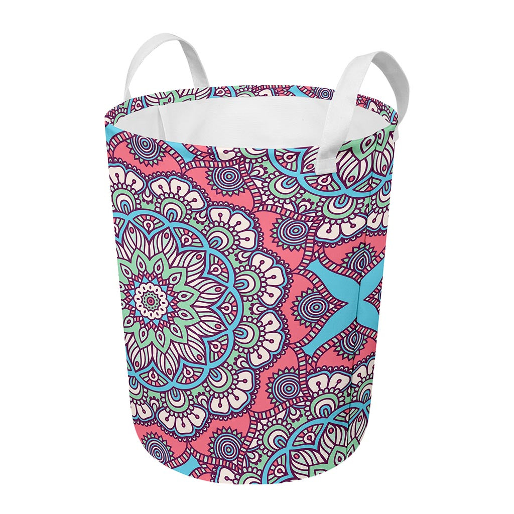 Pastel Mandala Bohemian Pattern Print Round Laundry Basket