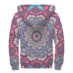 Pastel Mandala Bohemian Pattern Print Sherpa Lined Zip Up Hoodie