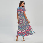 Pastel Mandala Bohemian Pattern Print Short Sleeve Maxi Dress