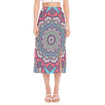 Pastel Mandala Bohemian Pattern Print Side Slit Midi Skirt