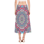 Pastel Mandala Bohemian Pattern Print Side Slit Midi Skirt