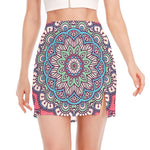 Pastel Mandala Bohemian Pattern Print Side Slit Mini Skirt