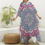 Pastel Mandala Bohemian Pattern Print Silk V-Neck Kaftan Dress