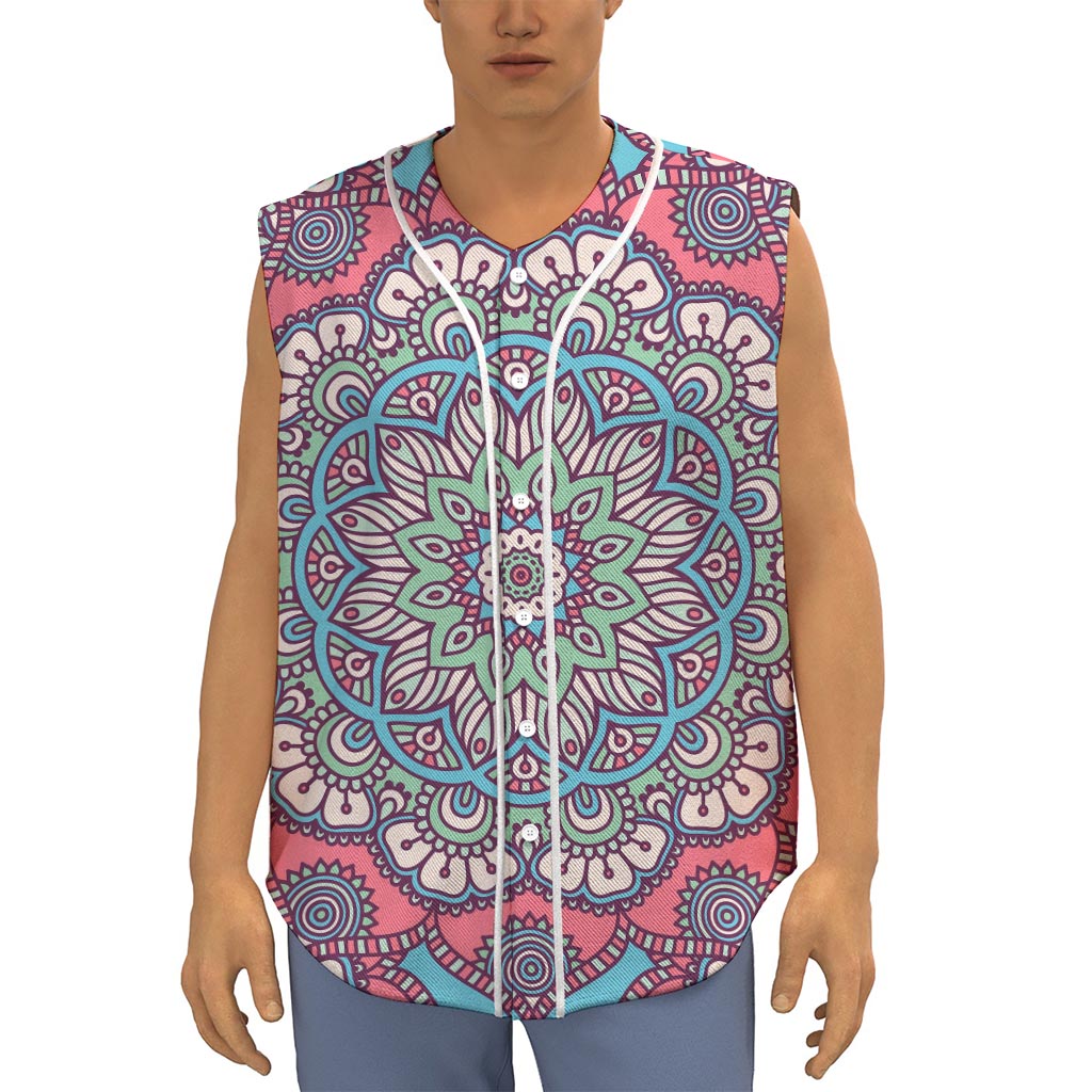 Pastel Mandala Bohemian Pattern Print Sleeveless Baseball Jersey