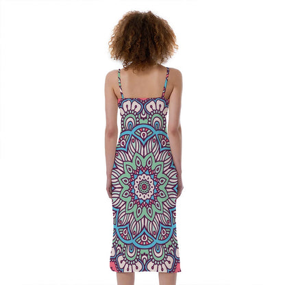 Pastel Mandala Bohemian Pattern Print Slim Fit Midi Cami Dress