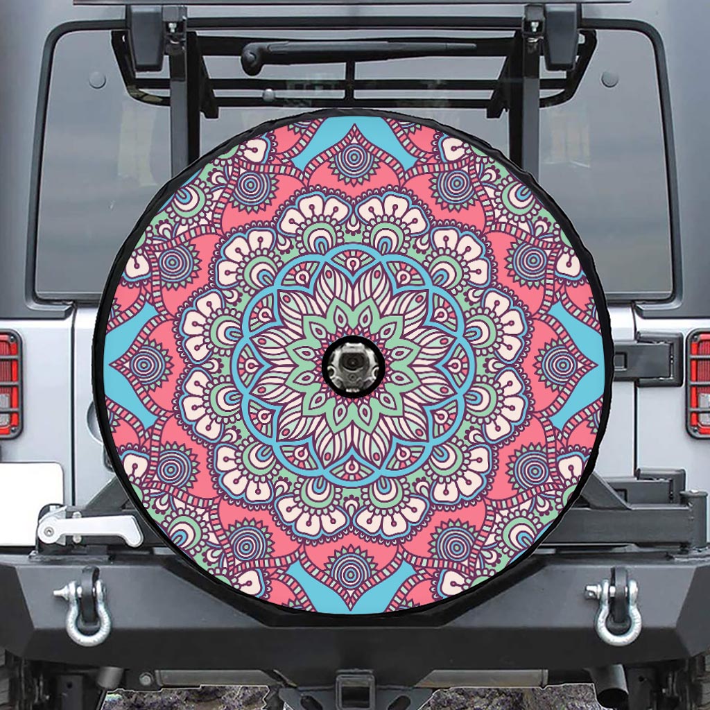 Pastel Mandala Bohemian Pattern Print Tire Cover With Camera Hole