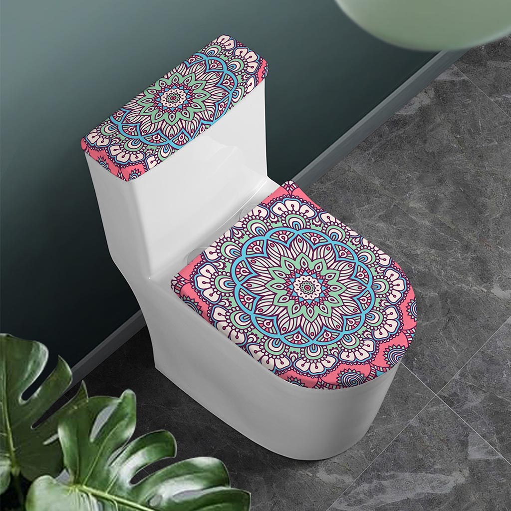 Pastel Mandala Bohemian Pattern Print Toilet Lid And Tank Cover Set
