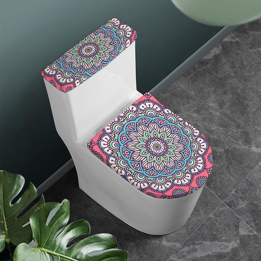 Pastel Mandala Bohemian Pattern Print Toilet Lid And Tank Cover Set
