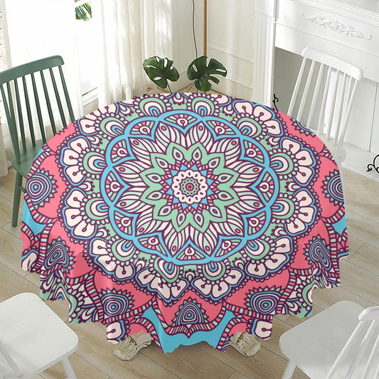 Pastel Mandala Bohemian Pattern Print Waterproof Round Tablecloth