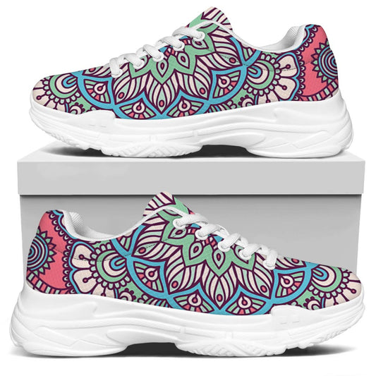 Pastel Mandala Bohemian Pattern Print White Chunky Shoes