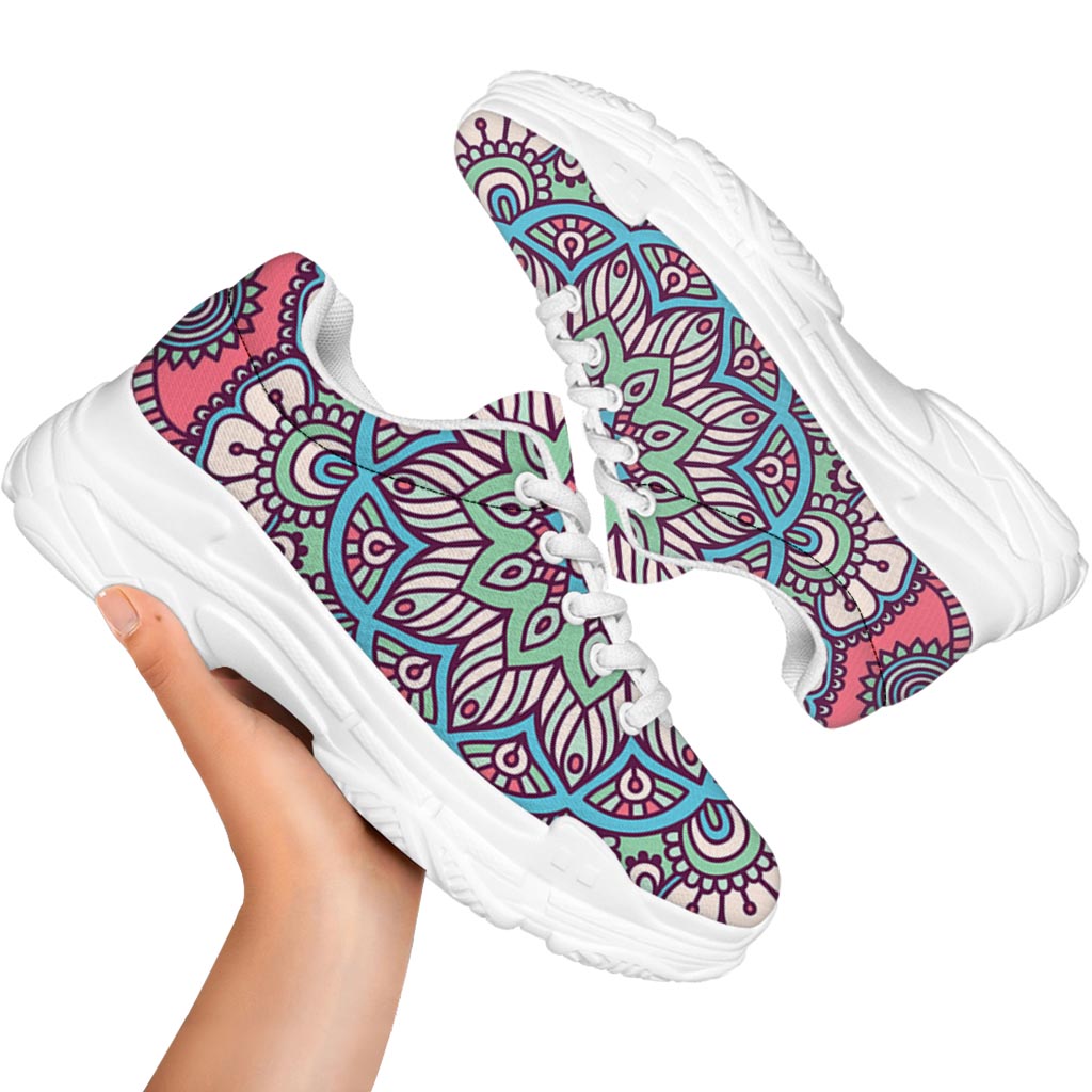 Pastel Mandala Bohemian Pattern Print White Chunky Shoes