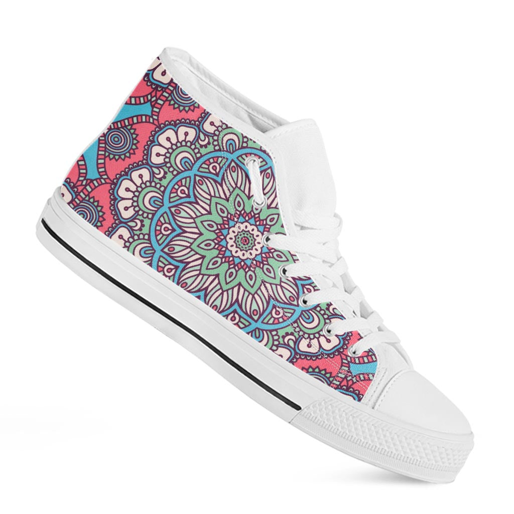 Pastel Mandala Bohemian Pattern Print White High Top Sneakers