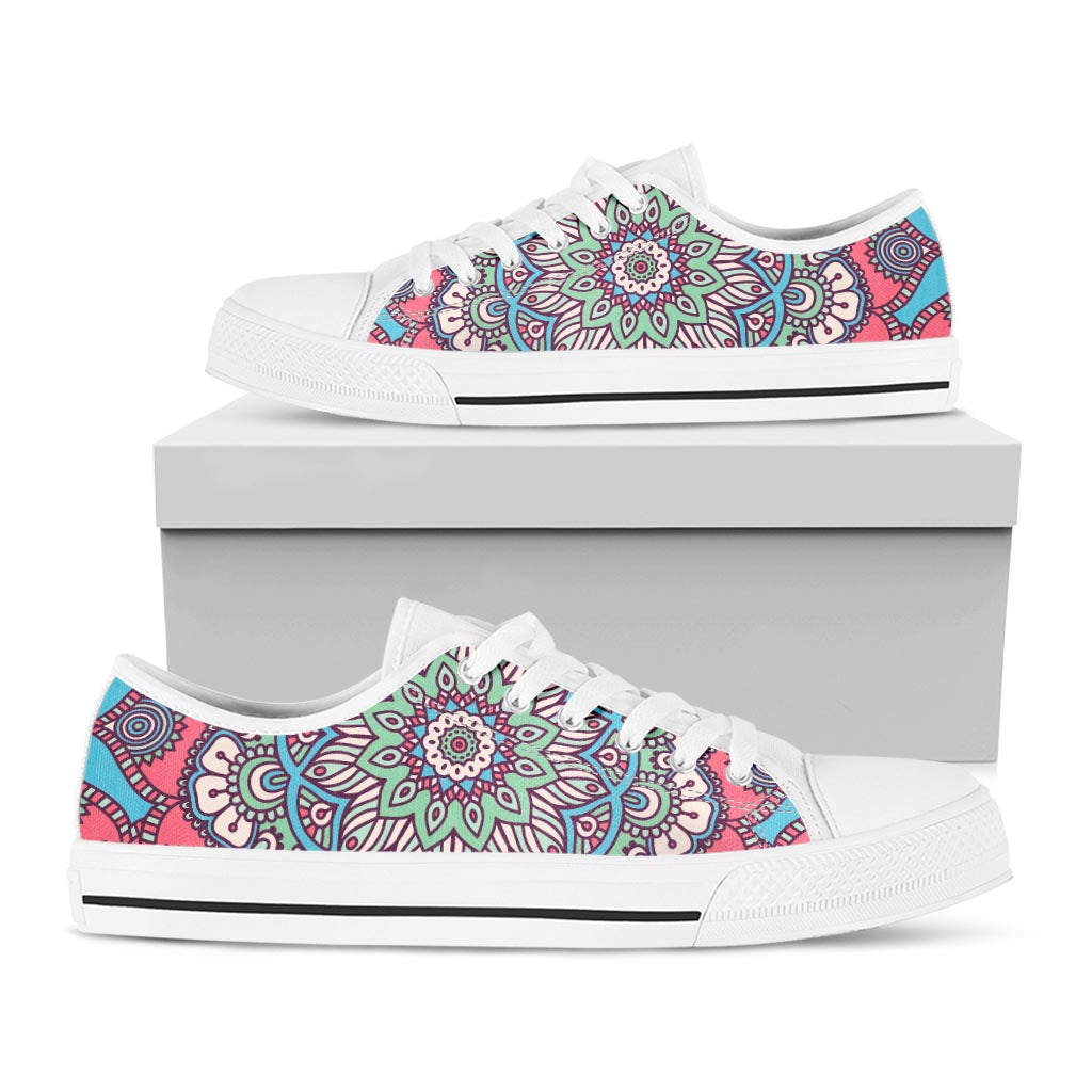 Pastel Mandala Bohemian Pattern Print White Low Top Sneakers