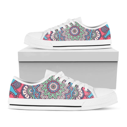 Pastel Mandala Bohemian Pattern Print White Low Top Sneakers