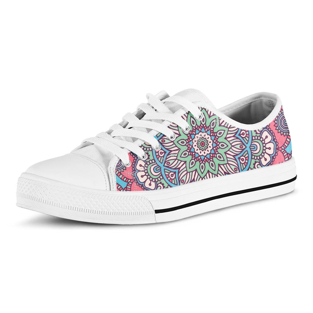 Pastel Mandala Bohemian Pattern Print White Low Top Sneakers