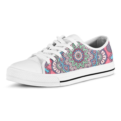Pastel Mandala Bohemian Pattern Print White Low Top Sneakers