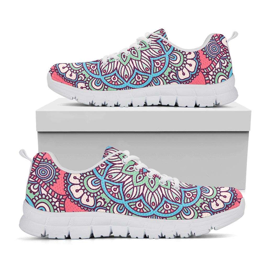 Pastel Mandala Bohemian Pattern Print White Running Shoes
