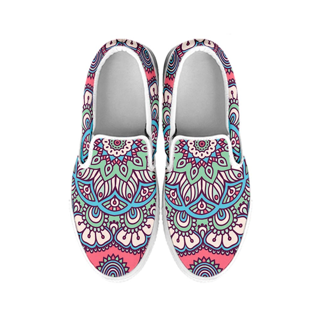 Pastel Mandala Bohemian Pattern Print White Slip On Sneakers