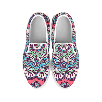 Pastel Mandala Bohemian Pattern Print White Slip On Sneakers