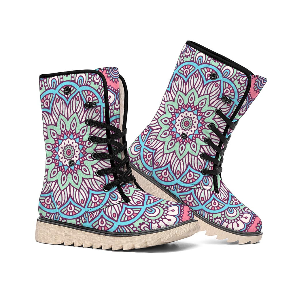 Pastel Mandala Bohemian Pattern Print Winter Boots