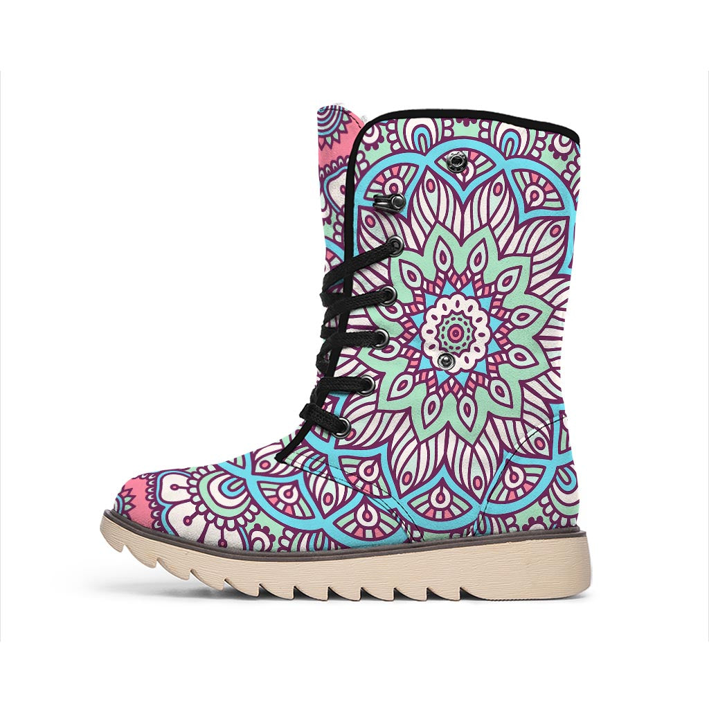 Pastel Mandala Bohemian Pattern Print Winter Boots