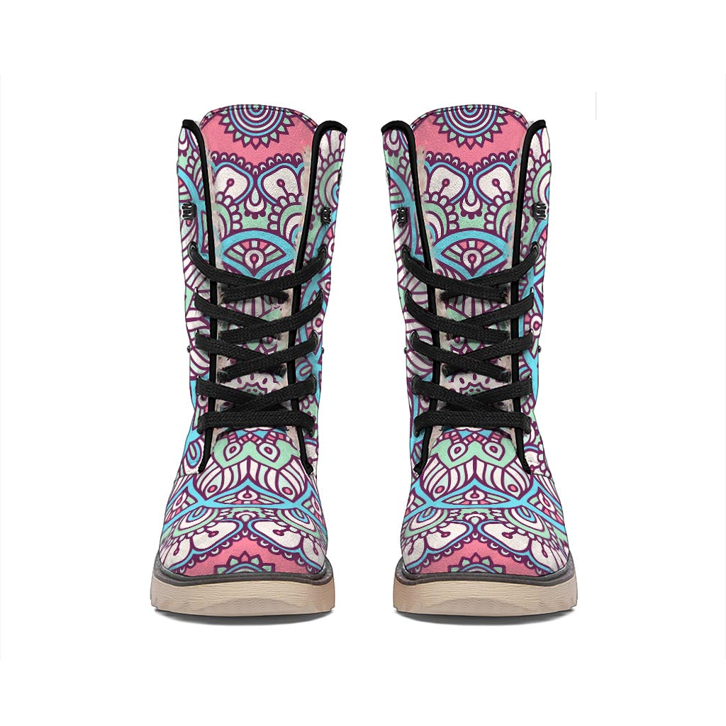 Pastel Mandala Bohemian Pattern Print Winter Boots