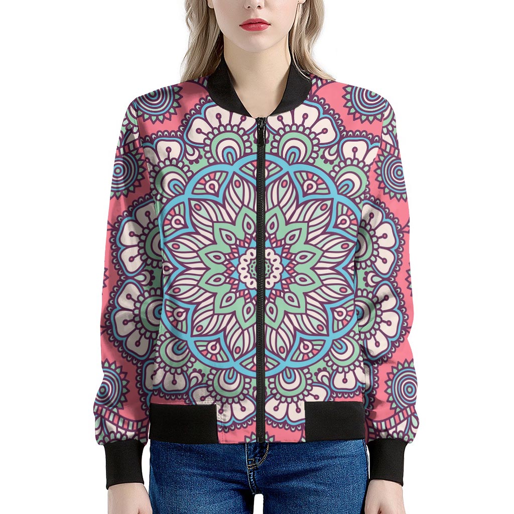 Pastel Mandala Bohemian Pattern Print Women's Bomber Jacket