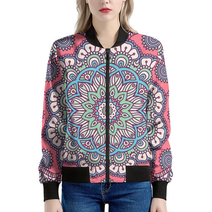 Pastel Mandala Bohemian Pattern Print Women's Bomber Jacket