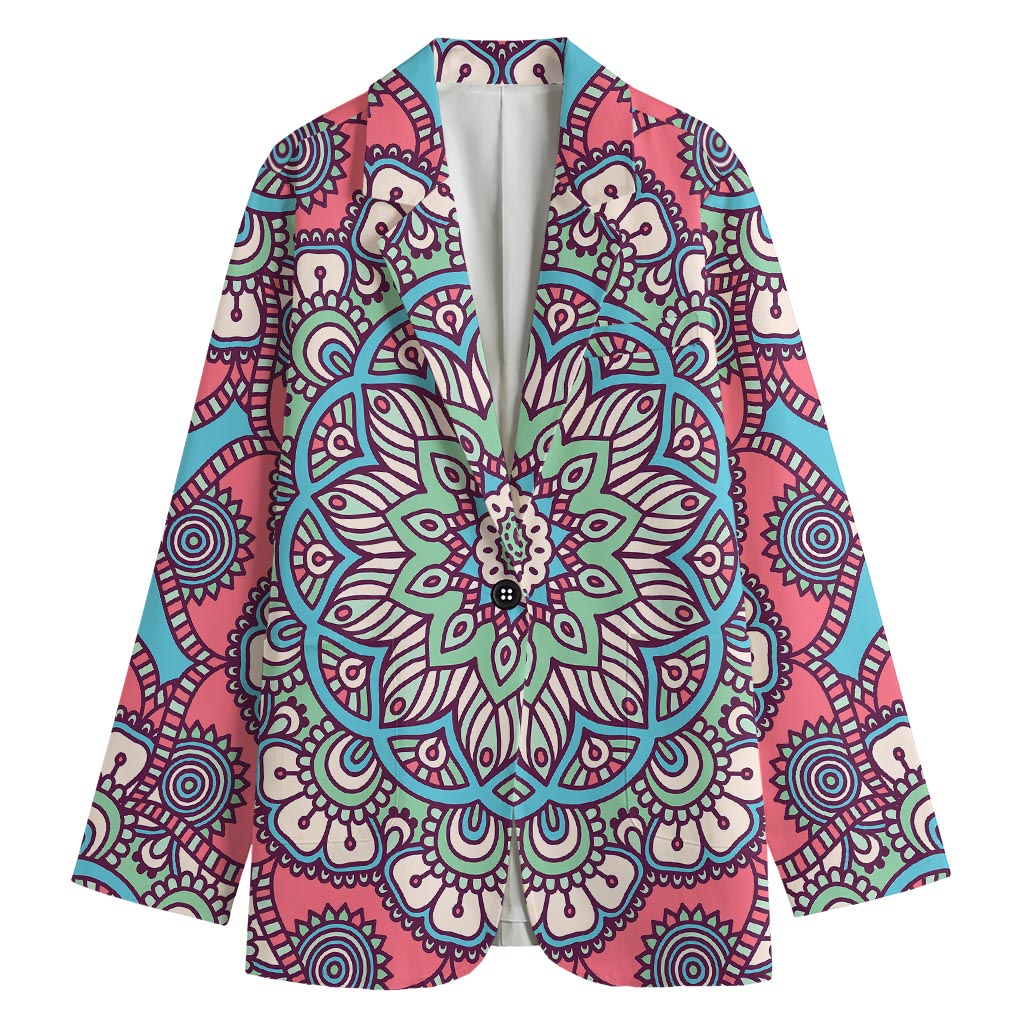Pastel Mandala Bohemian Pattern Print Women's Cotton Blazer