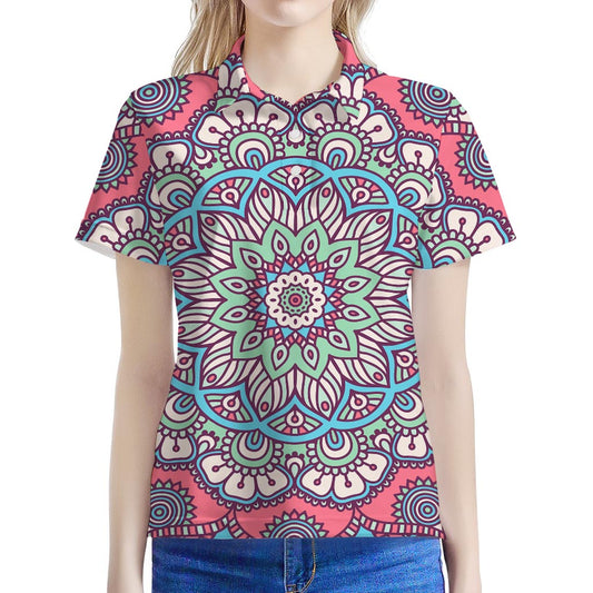 Pastel Mandala Bohemian Pattern Print Women's Polo Shirt